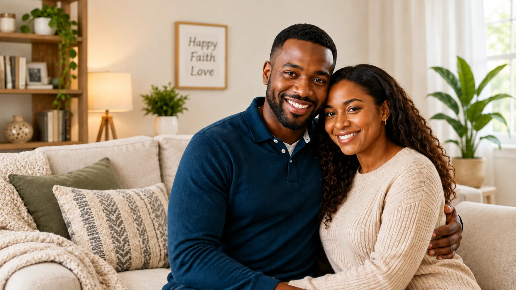 Henry and Precious standing together at home, smiling.